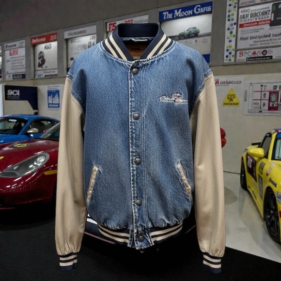 RARE VTG Porsche Club of America Lone Star Race Hartwell Denim Bomber Jacket